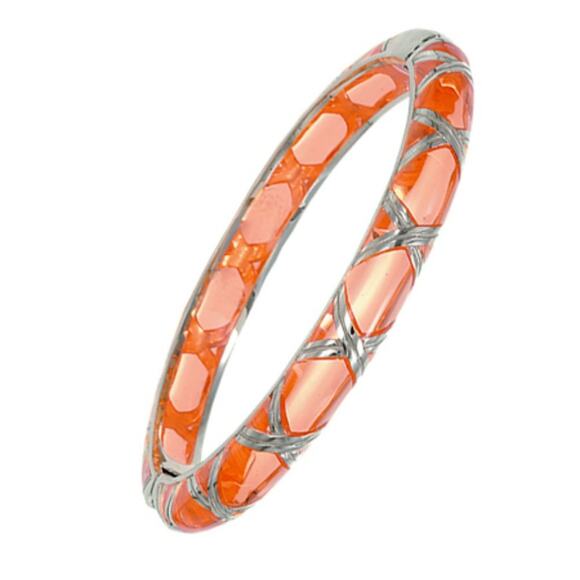 Angelique de Paris Boho Peach Bamboo Sterling Silver Thin Bangle Bracelet - Picture 1 of 9